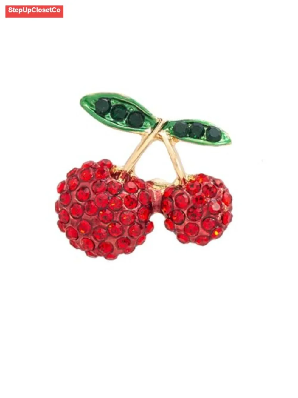 Cherry Brooch Rhinestone Gold Plated Enamel Leaf Brooch Pin for Hat Bag Suit